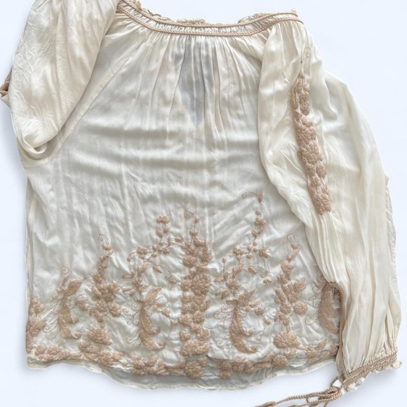 Lucky Brand Floral Embroidered Boho Fairy Peasant Style Billow Sleeves Blouse - Picture 6 of 14